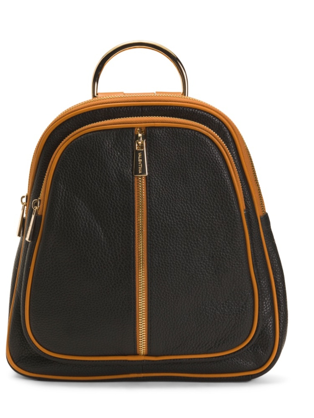 Valentina Black Backpack with Tan Trim and Gold Handle